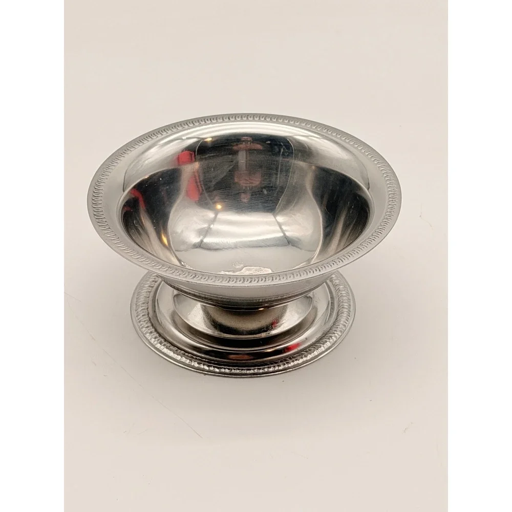 Vintage Stainless Steel Footed Dessert Bowl Beaded Rim Japan Silver 4 Inch